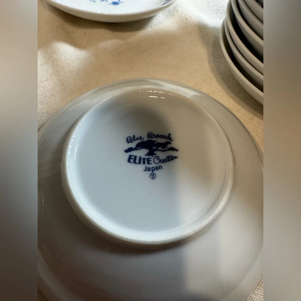 8 Vintage Blue Brocade Elite Japan Dessert Plates 5.5”